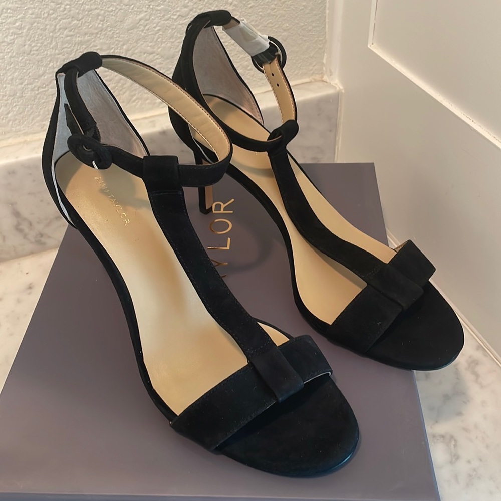 New Ann Taylor Black Suede Heels with Ankle Strap 8.5